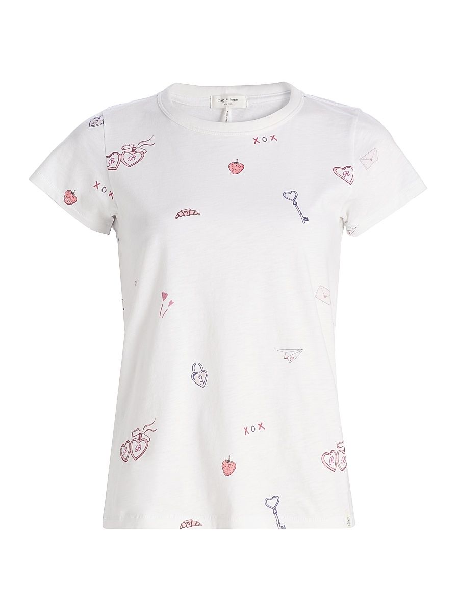 Women's All Over Valentines T-Shirt - White Multi - Size Large