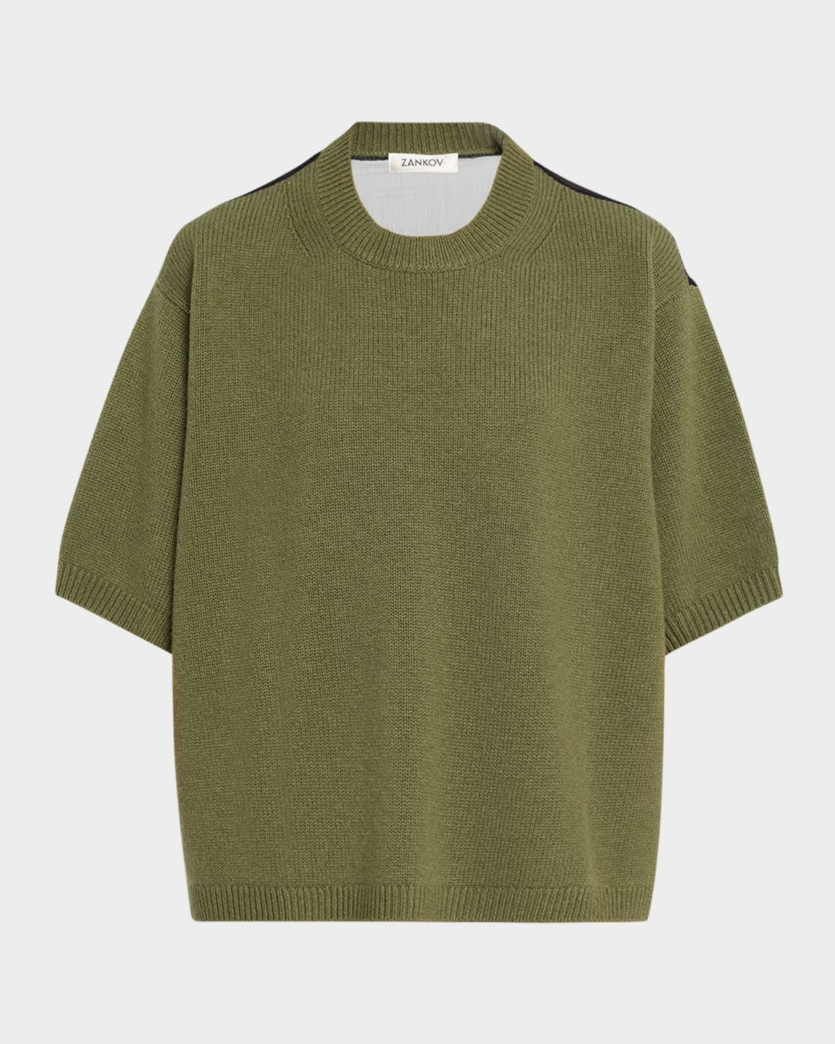 Short-Sleeve Sheer Back Sweater