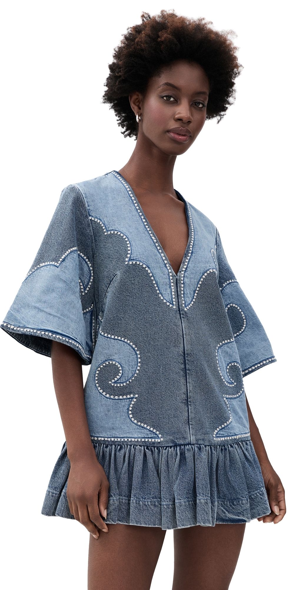 ALÉMAIS Jesse Denim Applique Mini Dress Blue 16