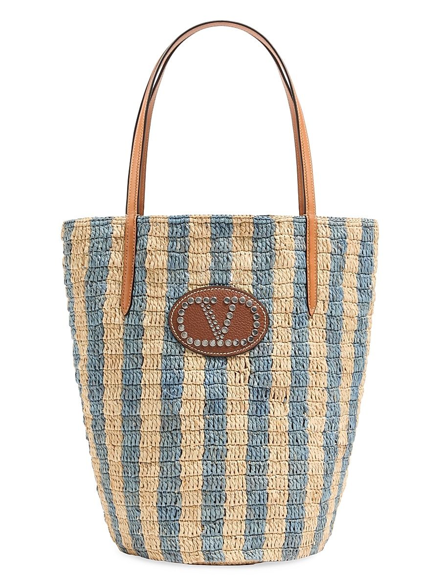 Women's Striped Raffia Shopping Bag - Natural Azure