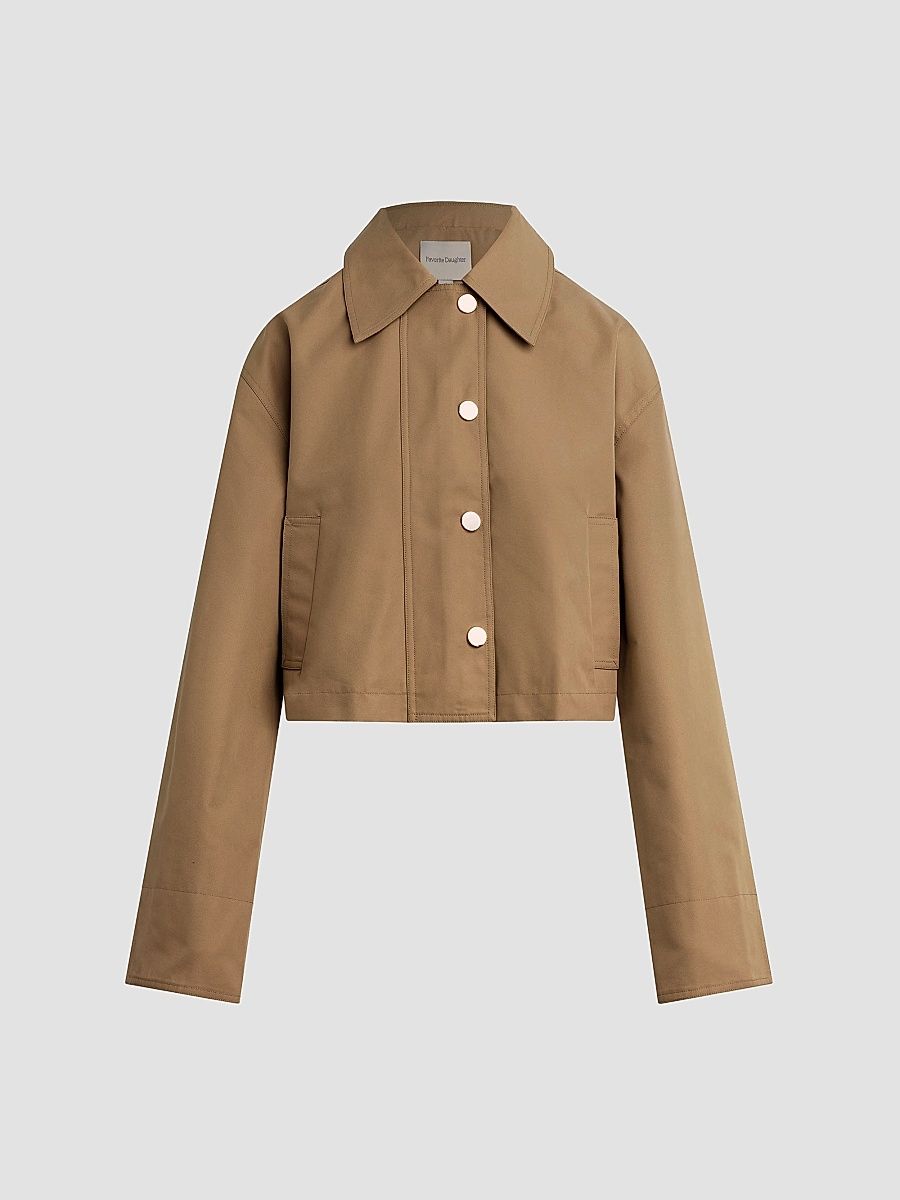 Women's The Rue Cotton-Blend Crop Jacket - Khaki - Size XS