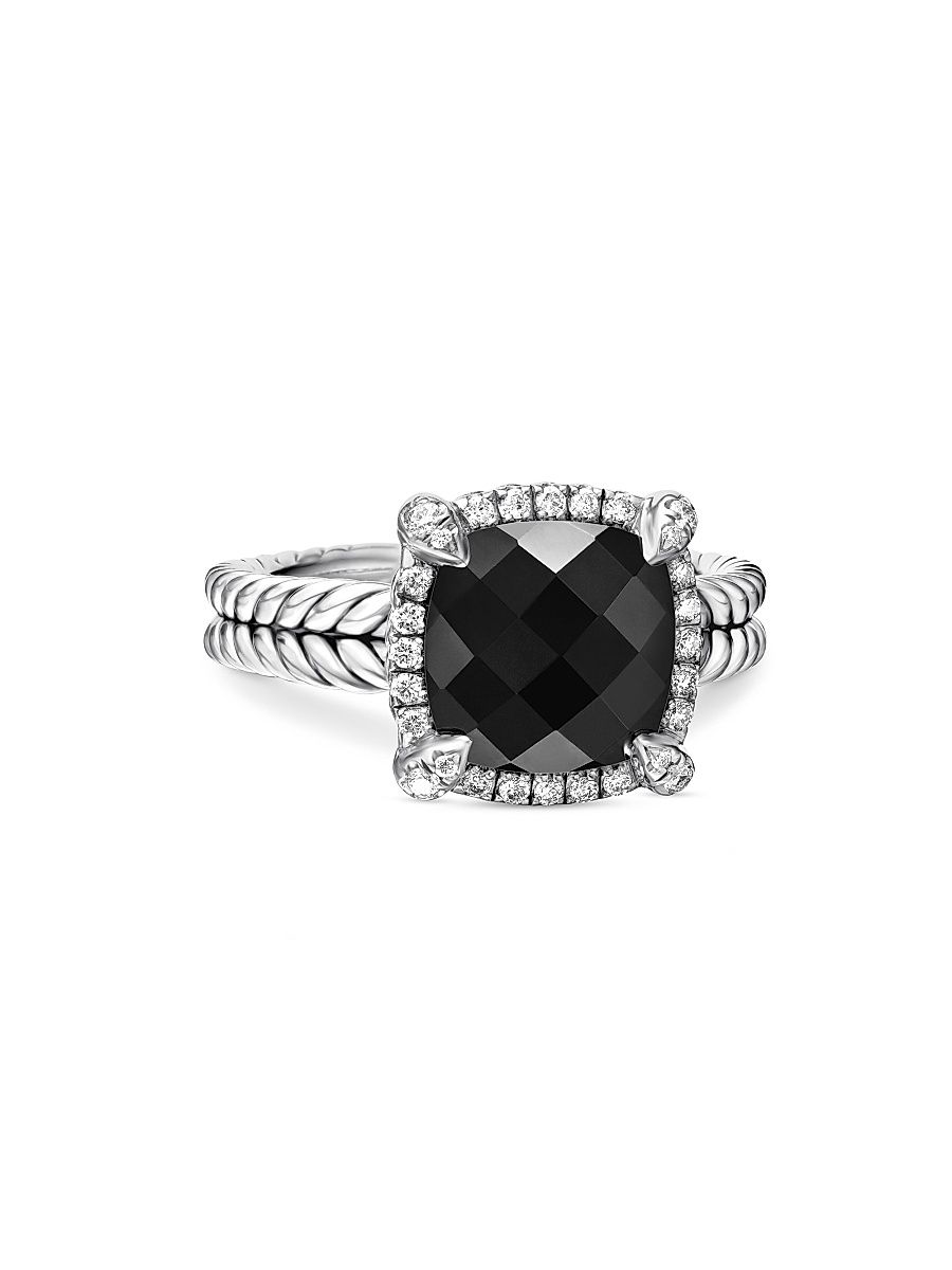 Women's Chatelaine Pavé Bezel Ring with Diamonds - Black Onyx - Size 8