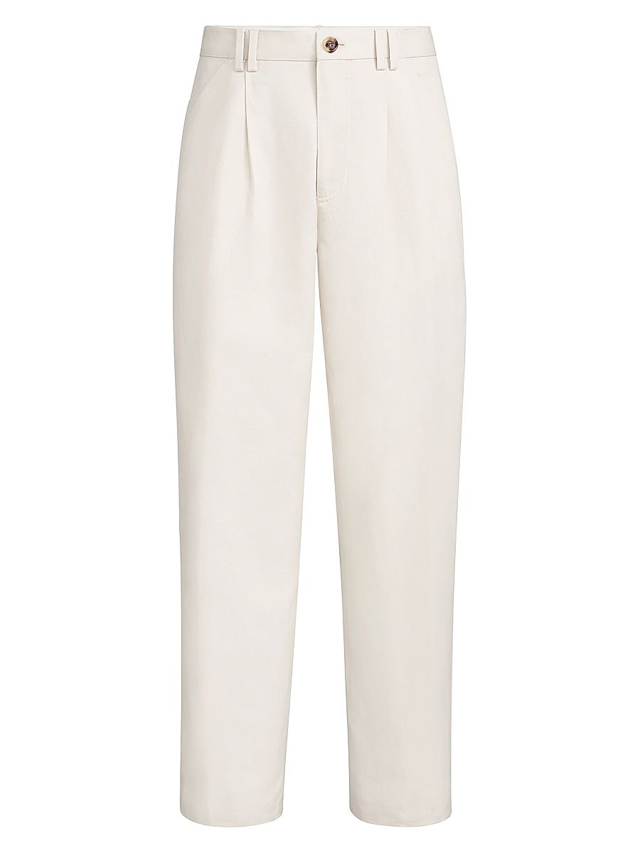 Men's Cotton and Linen Canvas Trousers with Pleats - White - Size 48