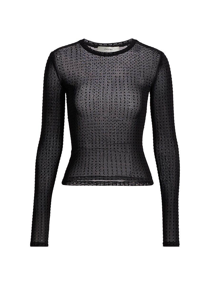 Women's The Mesh Polka Dot Top - Black - Size XL