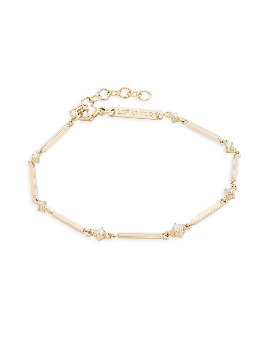 Women's Prong Diamonds 14K Yellow Gold & 0.18 TCW Diamond Bar-Chain Bracelet - Yellow Gold - Size 7