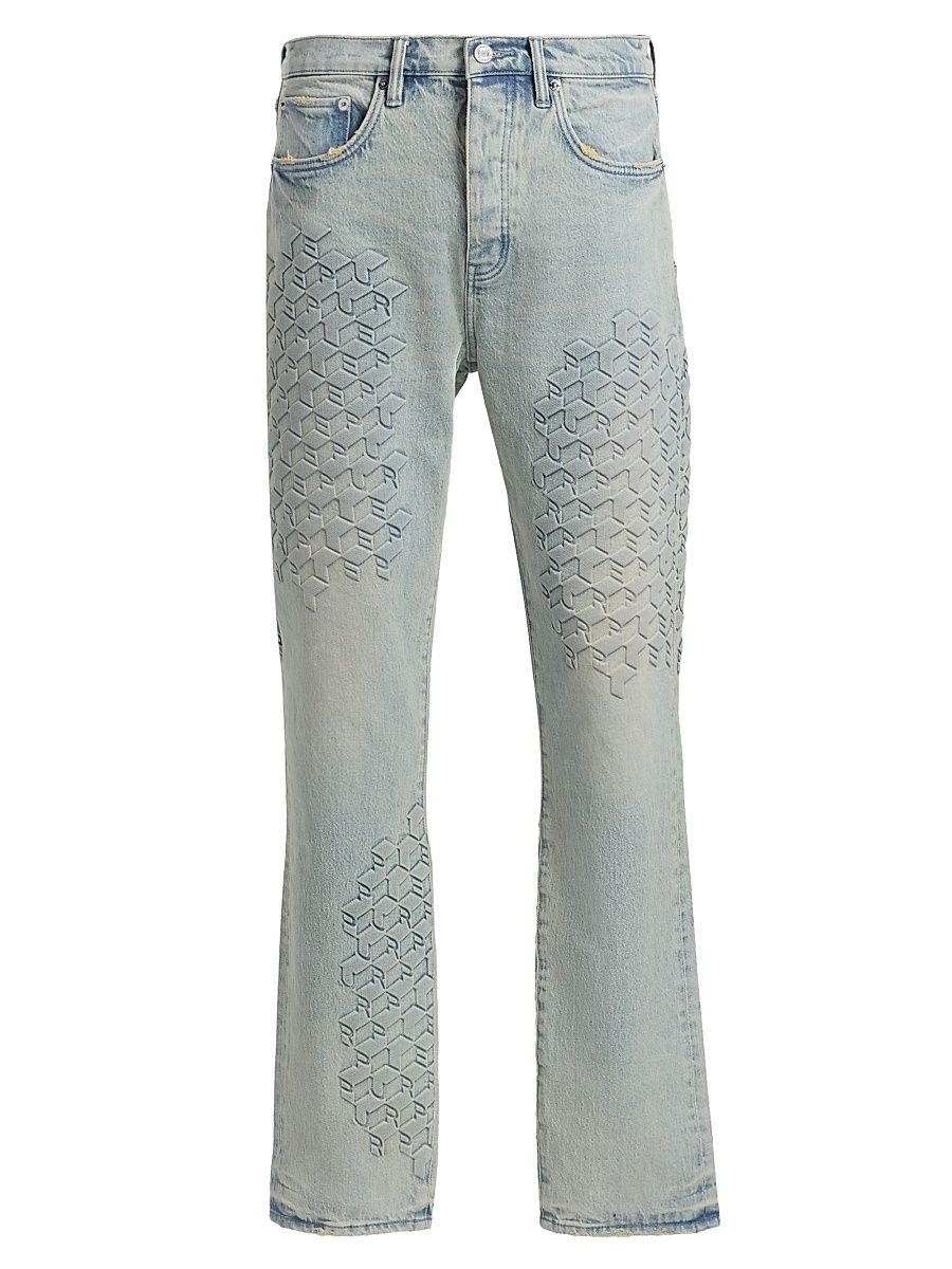 Men's Monogram Embossed Slim Straight Jeans - Light Indigo - Size 38