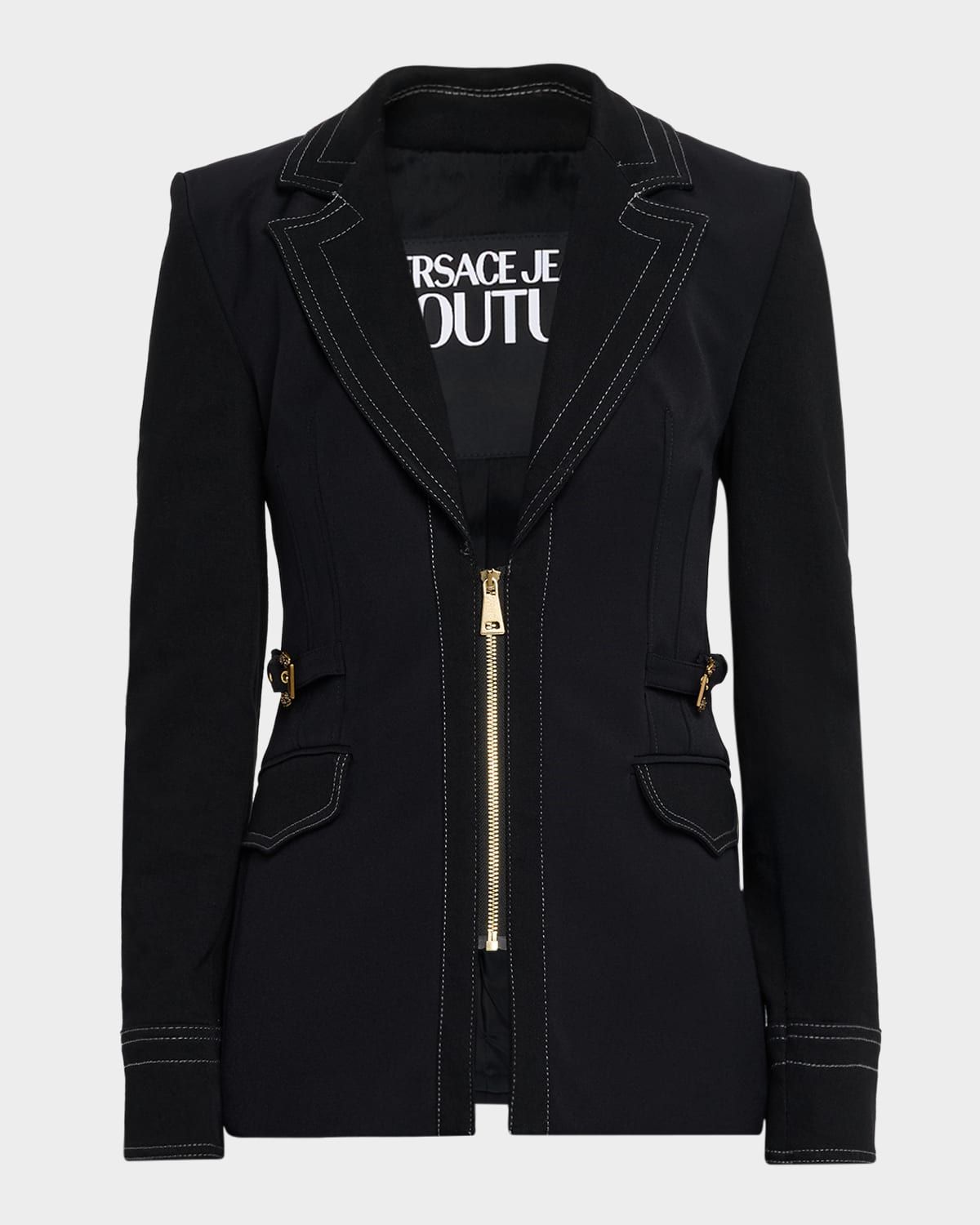 Zip-Front Denim Buckle Jacket