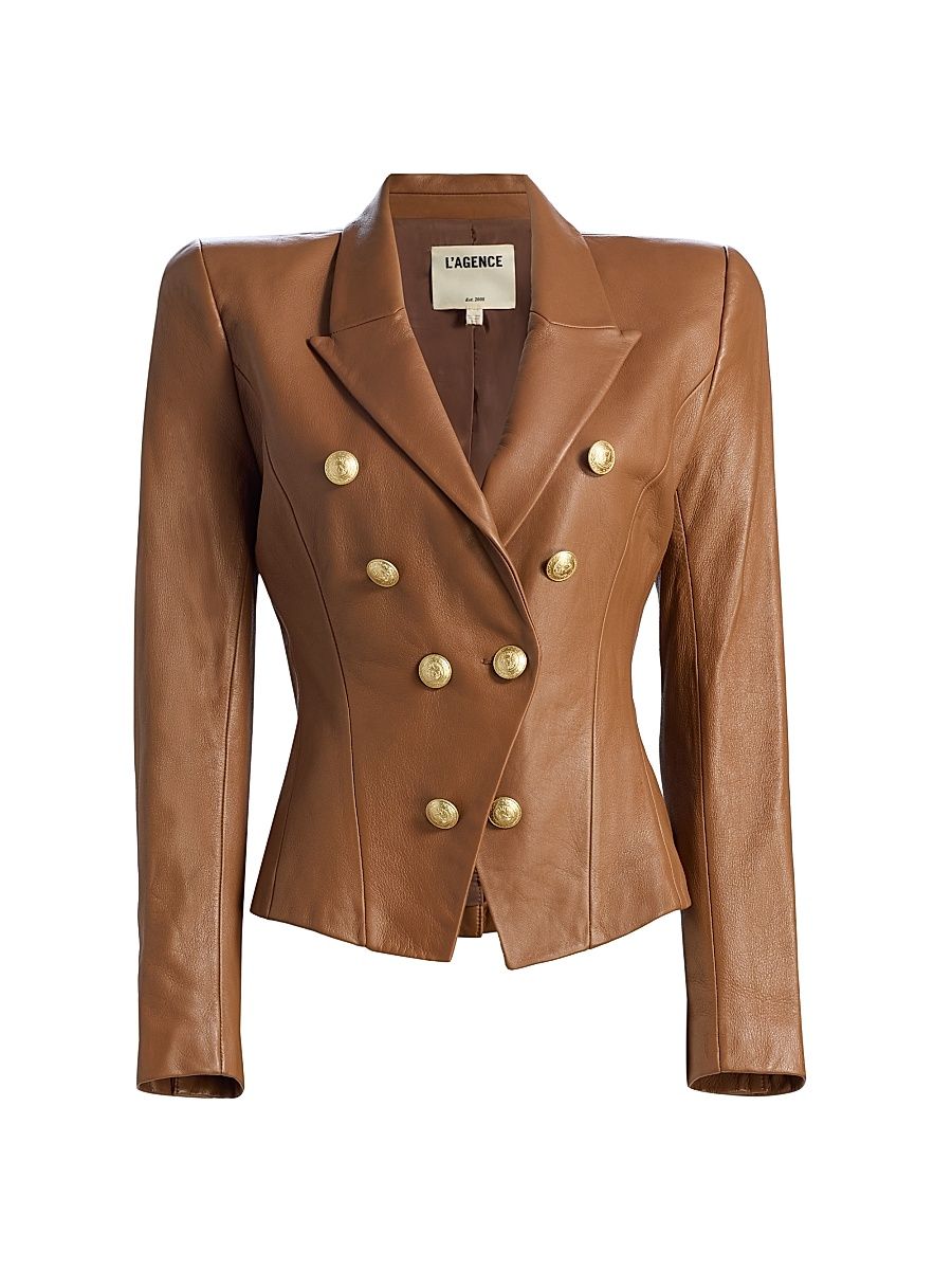 Women's Bethany Leather Structured Blazer - Soft Cognac - Size 8