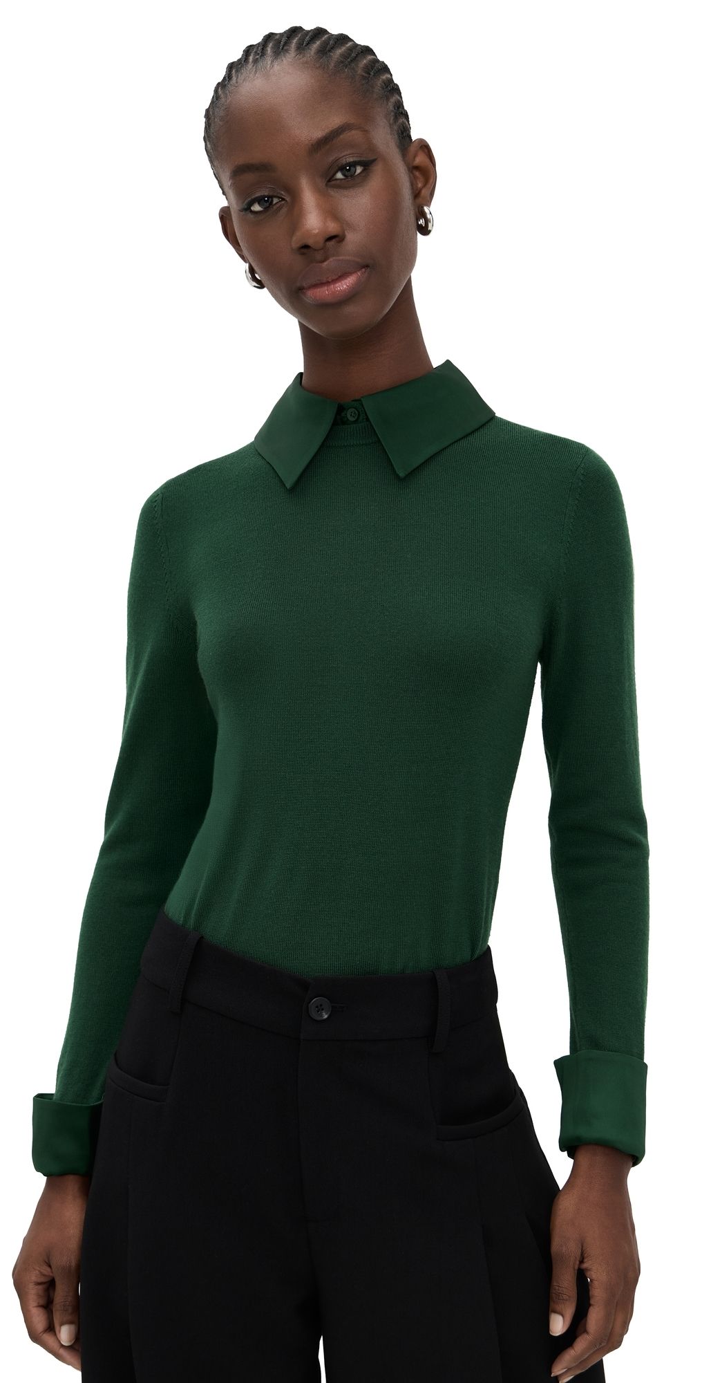ALICE + OLIVIA Porla Collared Sweater GREEN MYSTIQUE XS