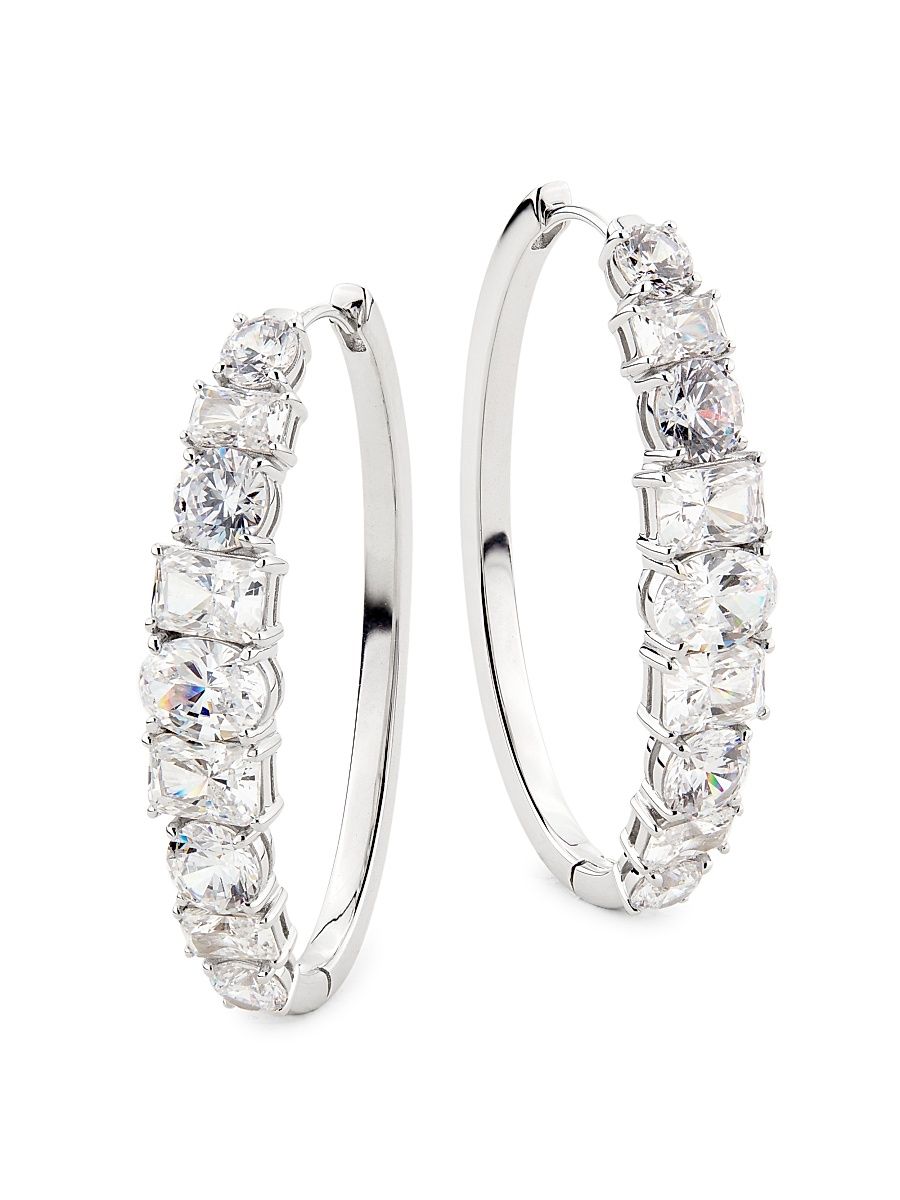 Women's Mesmerize Rhodium-Plated & Cubic Zirconia Oval Hoop Earrings - Silver