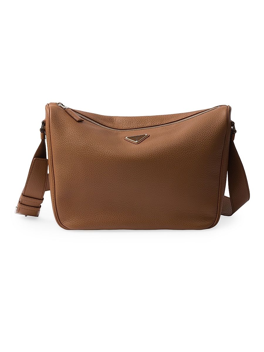 Men's Leather Shoulder Bag - Brown