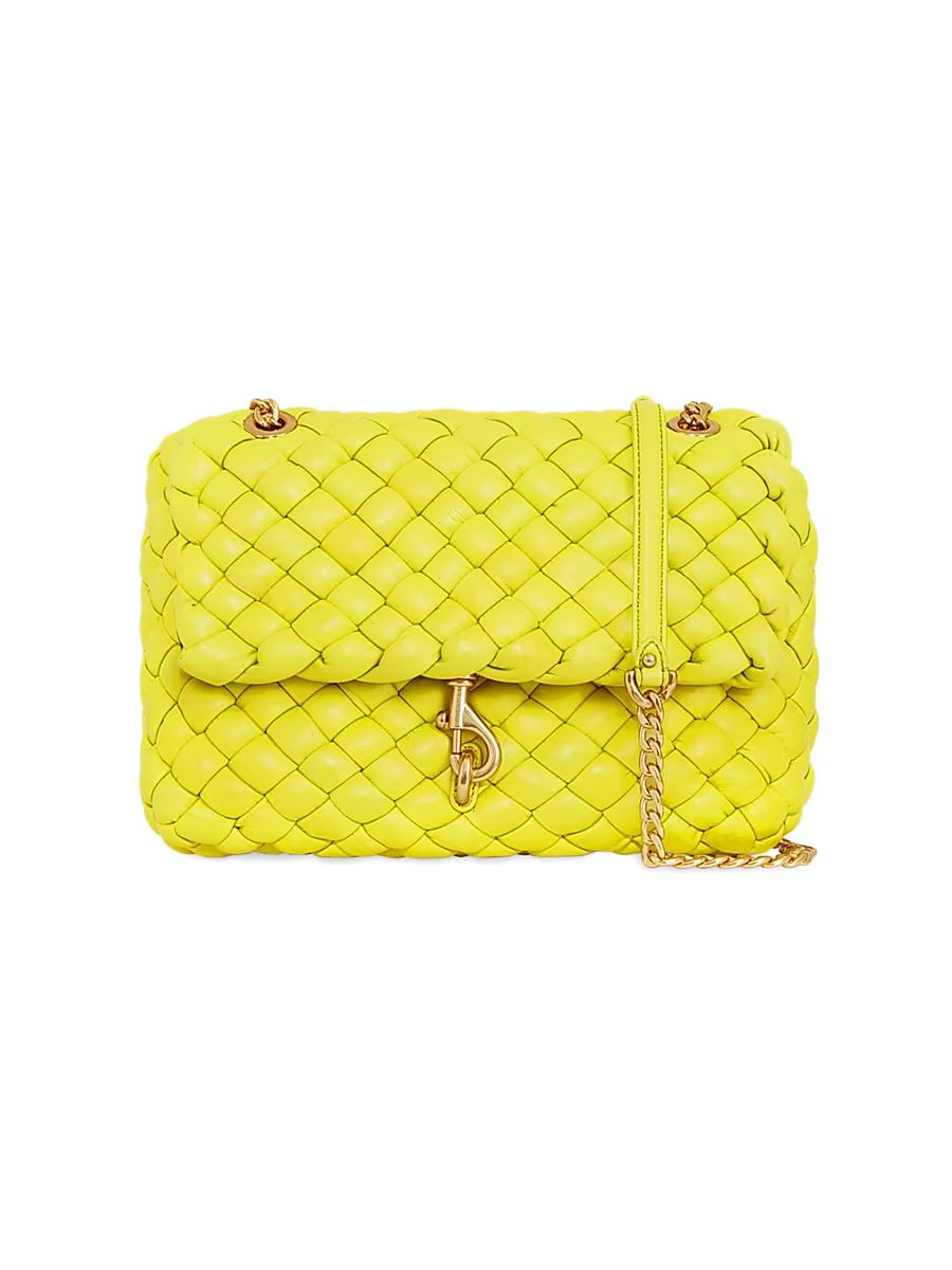 Women's Edie Woven Leather Shoulder Bag - Citron