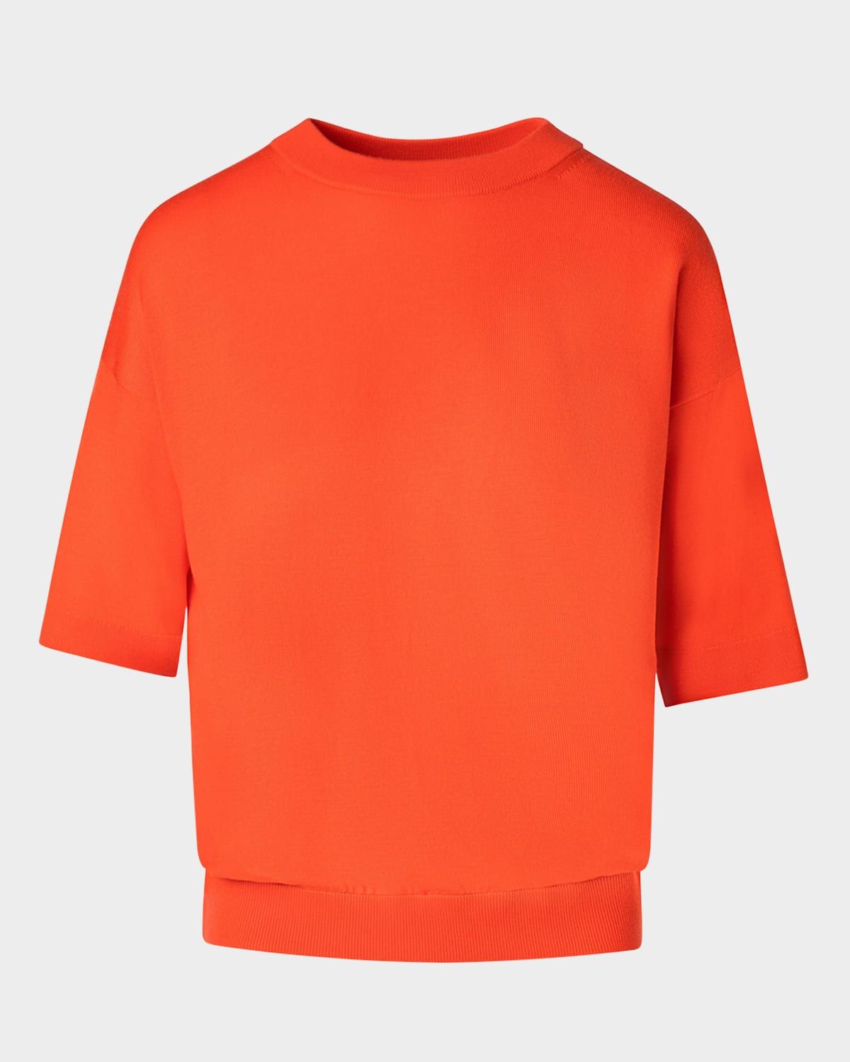 Short-Sleeve Boxy Blouson Knit Sweater