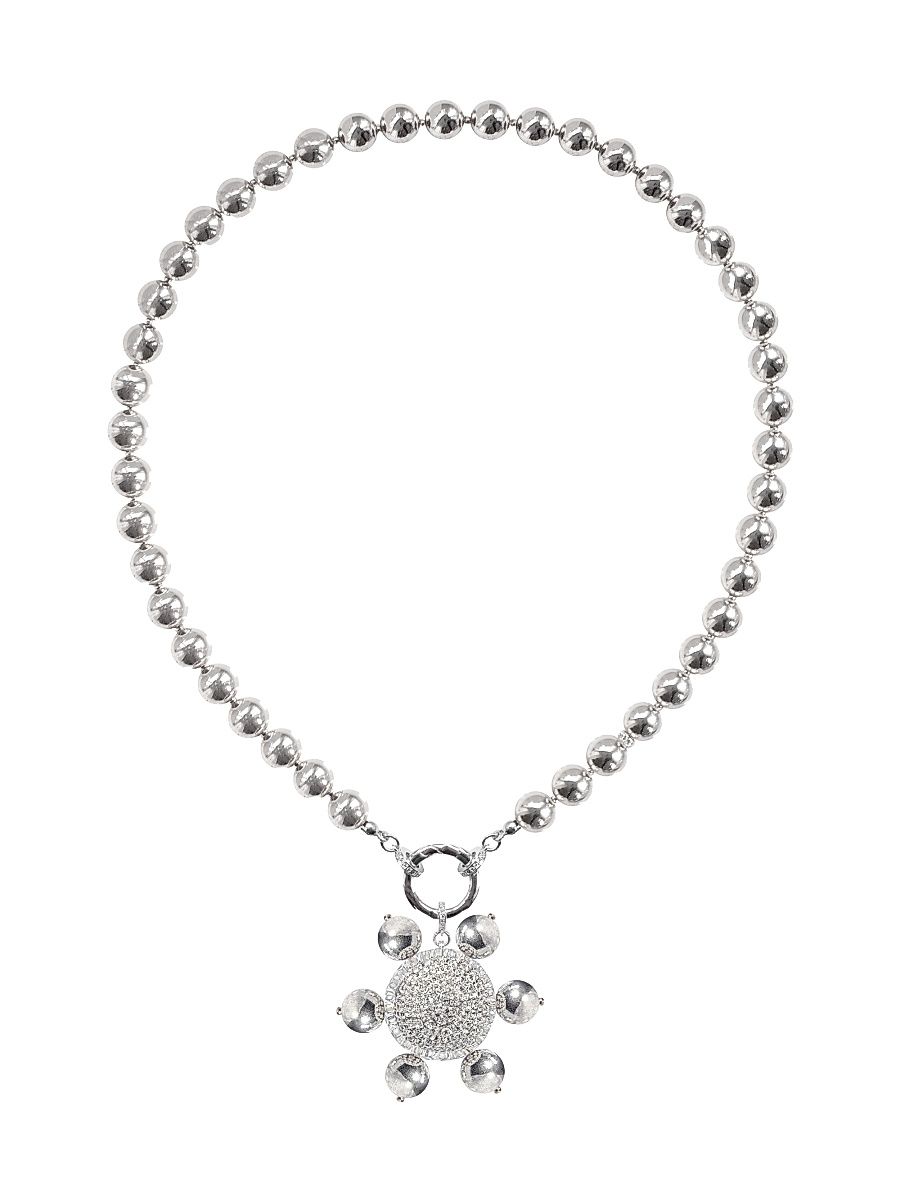 Women's Étoile Jolie Mixed-Media Starburst Pendant Necklace - Silver Gloss