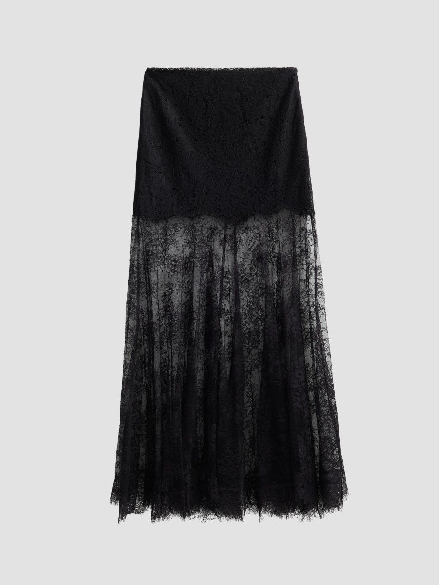 LoveShackFancy Women's Carline Lace Maxi Skirt - Black - Size 12