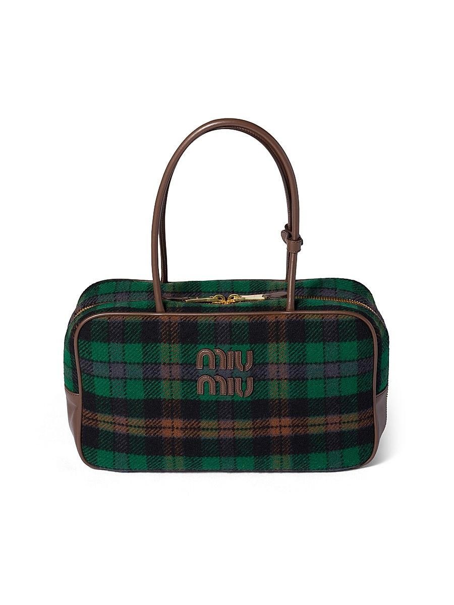 Women's Beau Tartan Top-Handle Bag with Leather Details - Black