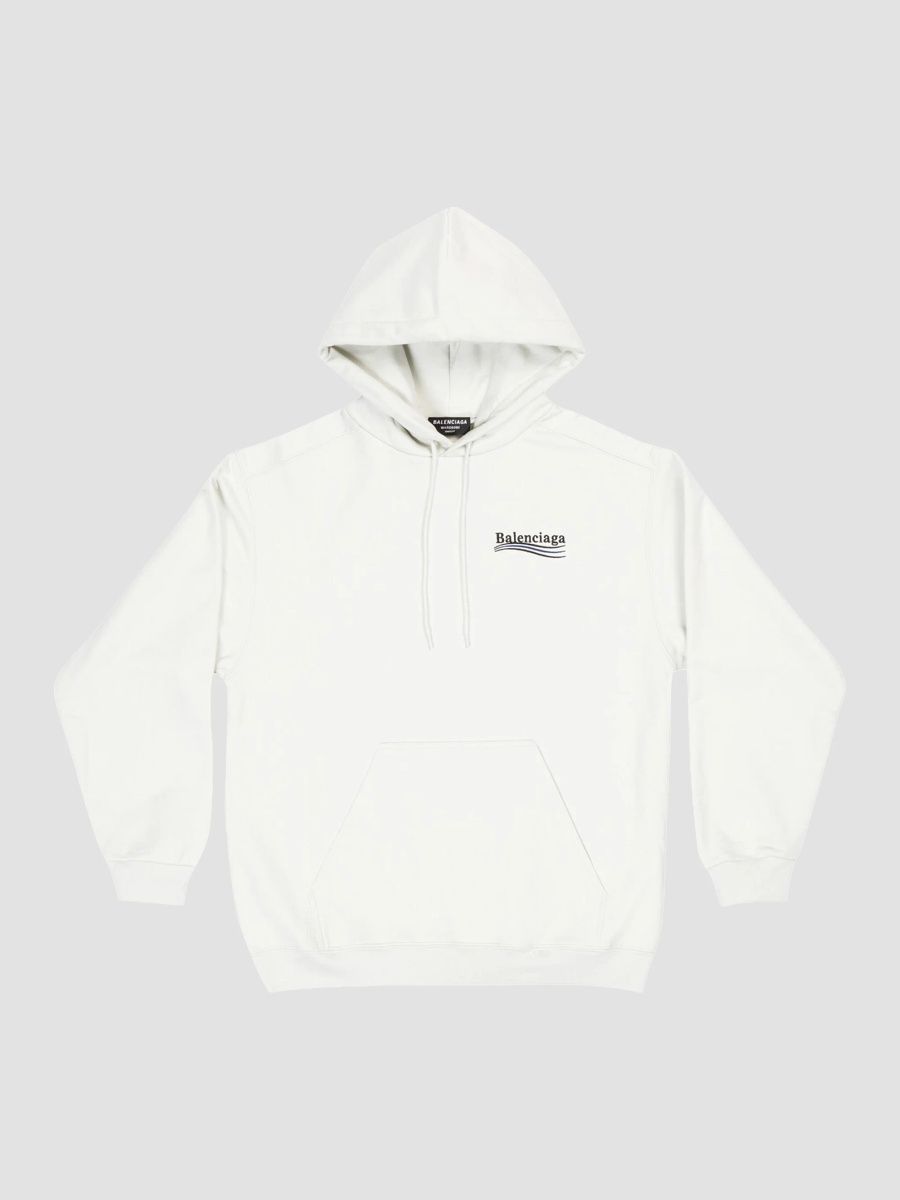 Balenciaga Men's Political Campaign Hoodie Medium Fit - Dirty White Black Blue - Size XXS