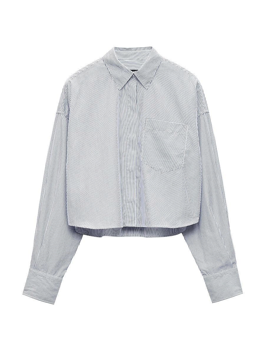 Women's Marin Striped Cotton Crop Shirt - White Stripe - Size XL