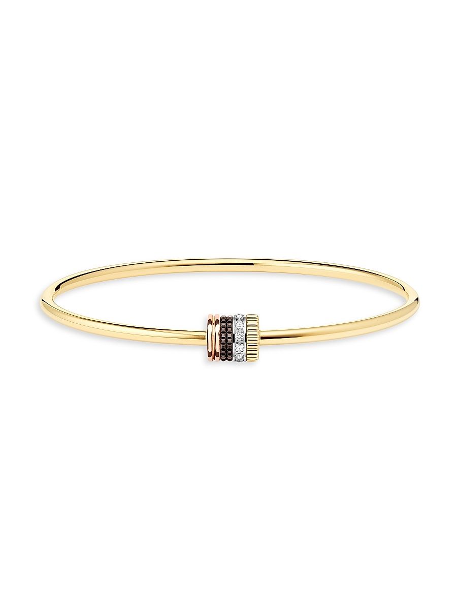 Women's Quatre Classique Tri-Tone 18K Gold, 0.11 TCW Diamond, & PVD Bangle - Yellow Gold - Size Medium
