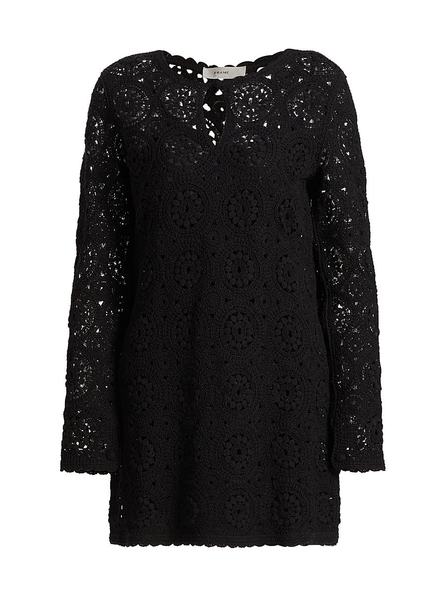 Women's Crochet Cotton Sheath Minidress - Black - Size Large
