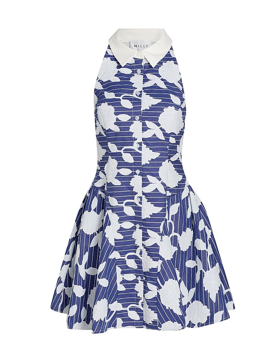 Women's Maxine Floral-Embroidered Minidress - Blue White - Size 12