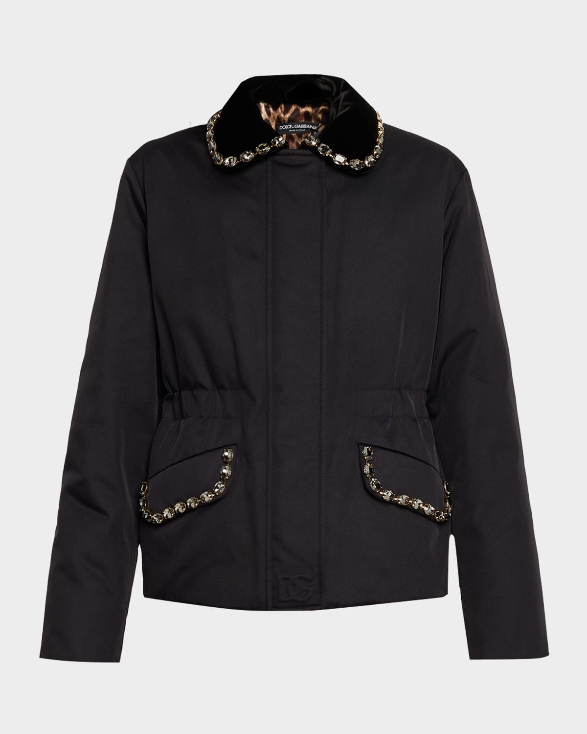 Crystal Velvet-Collar Nylon Barn Jacket