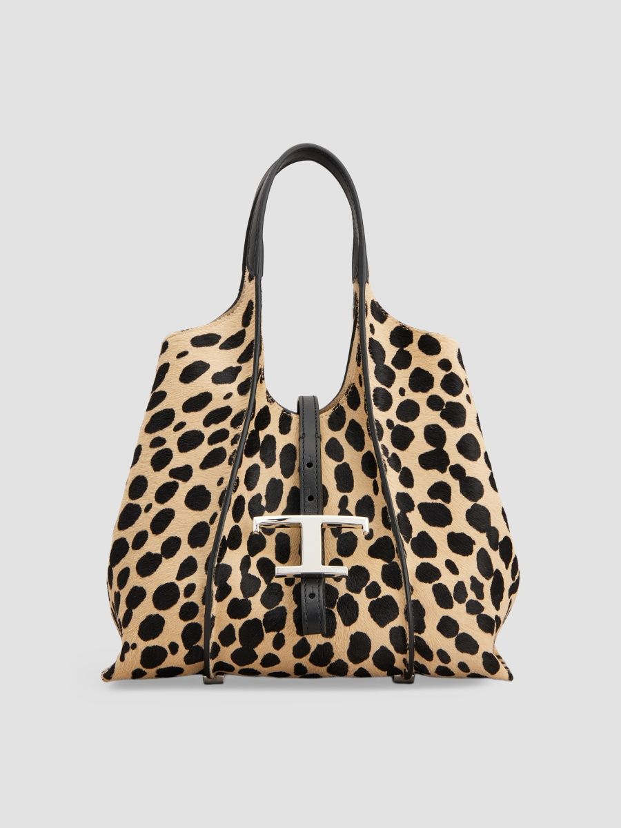 Tod's Women's T Timeless Mini Calf-Hair Top-Handle Bag - Naturale Scuro Nero