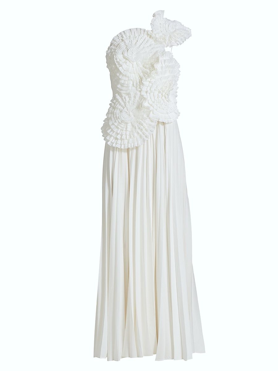 Women's Trusley Pleated One-Shoulder Maxi Dress - Ivory - Size 10