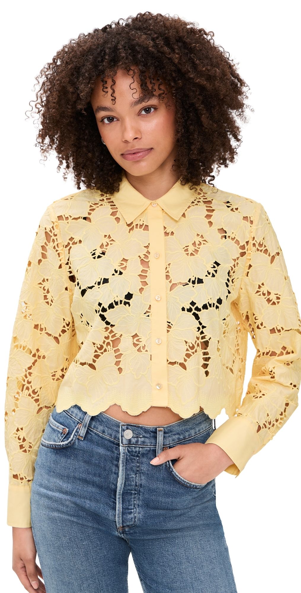 L'AGENCE Seychelle Cropped Button Down Lemon Sorbet S
