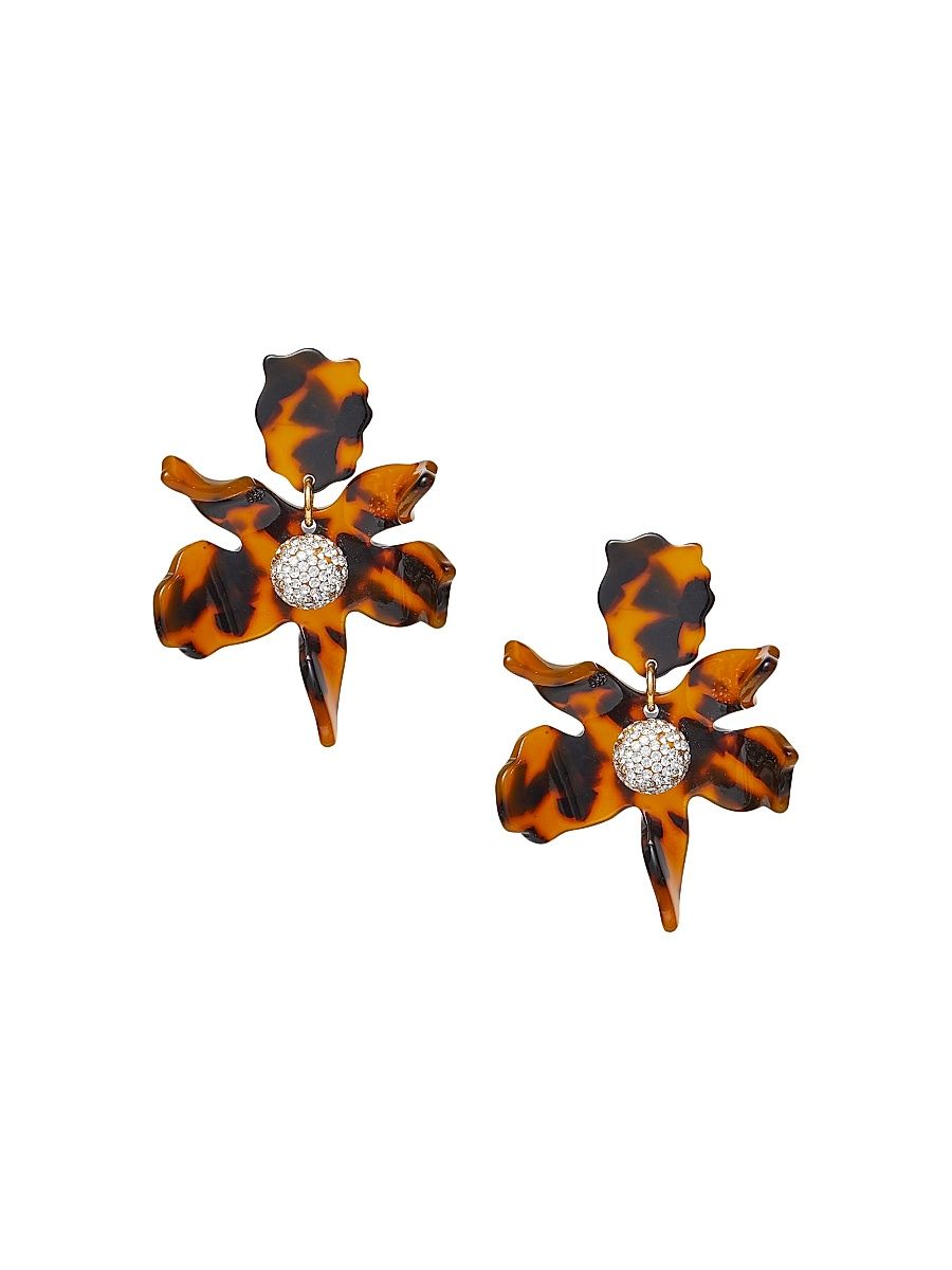 Women's Small Crystal Lily Drop Earrings - Tortoise