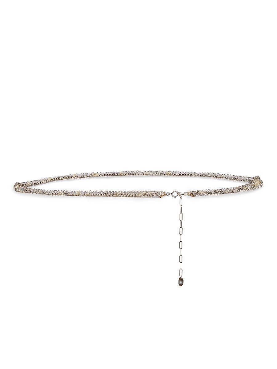 Women's Yrella Embellished Gunmetal-Tone Chain Belt - Silver Dore - Size Small