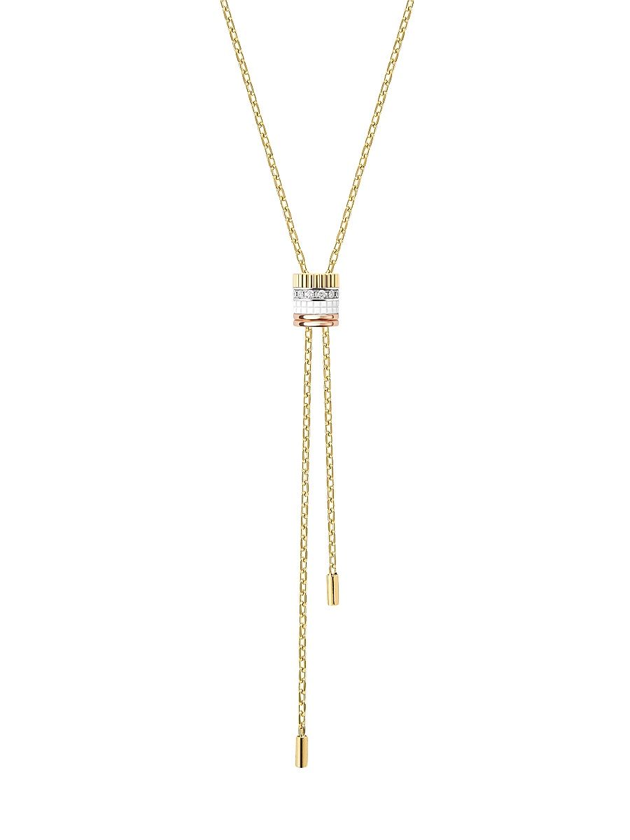 Women's Quatre White Edition Tri-Tone 18K Gold, 0.33 TCW Diamond & HyCeram Bolo Necklace - Yellow Gold