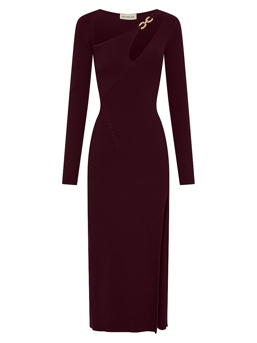 Women's Ginerva Chain-Link Ribbed Midi-Dress - Plum - Size XL