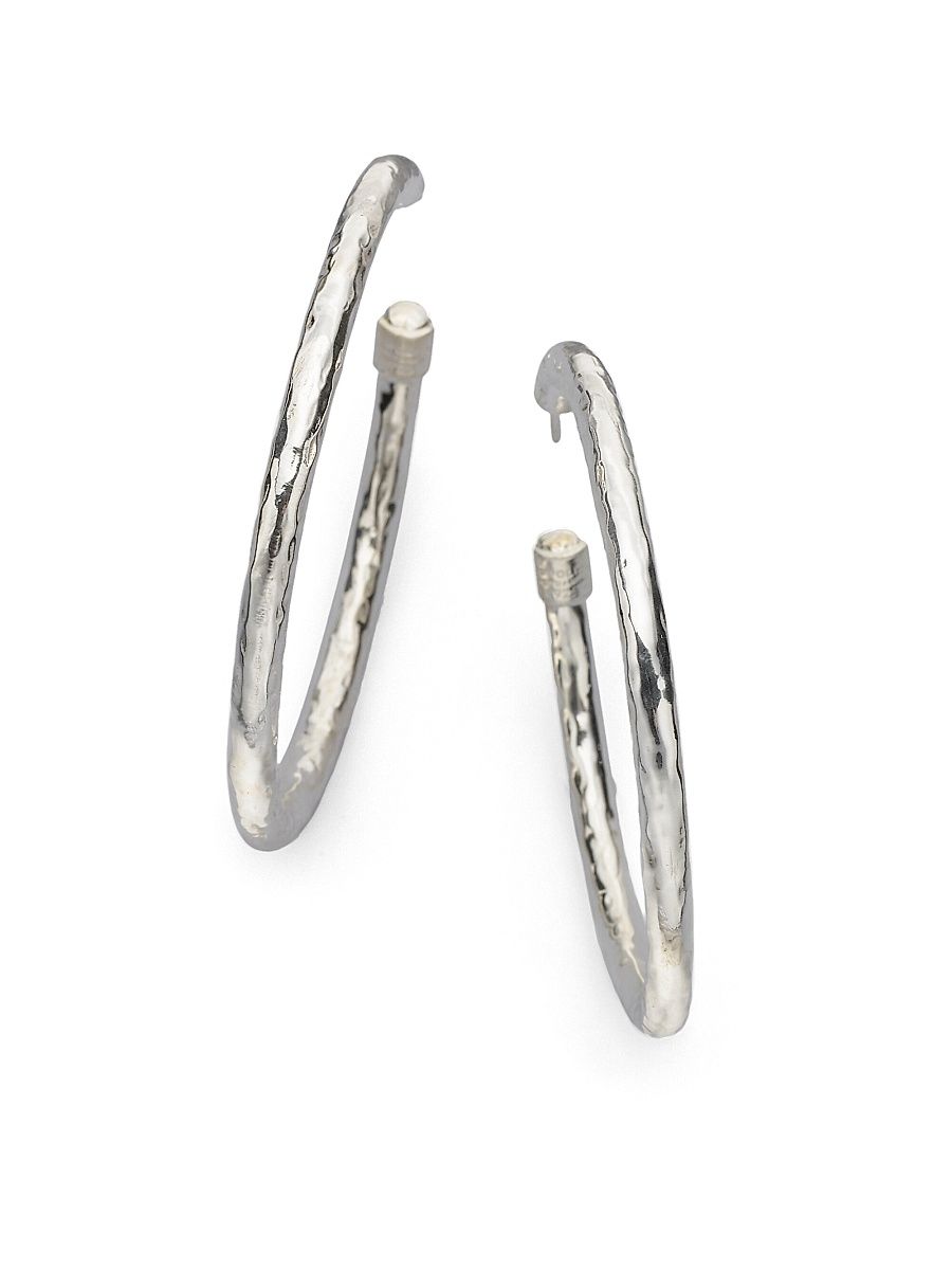 Women's Classico Large Sterling Silver Hammered Hoop Earrings - Silver
