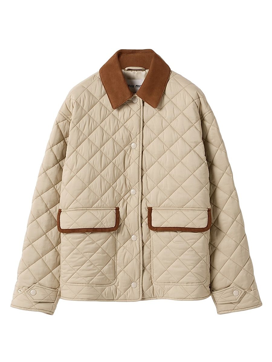 Women's Quilted Technical Pongé Blouson - Beige Multi - Size 8