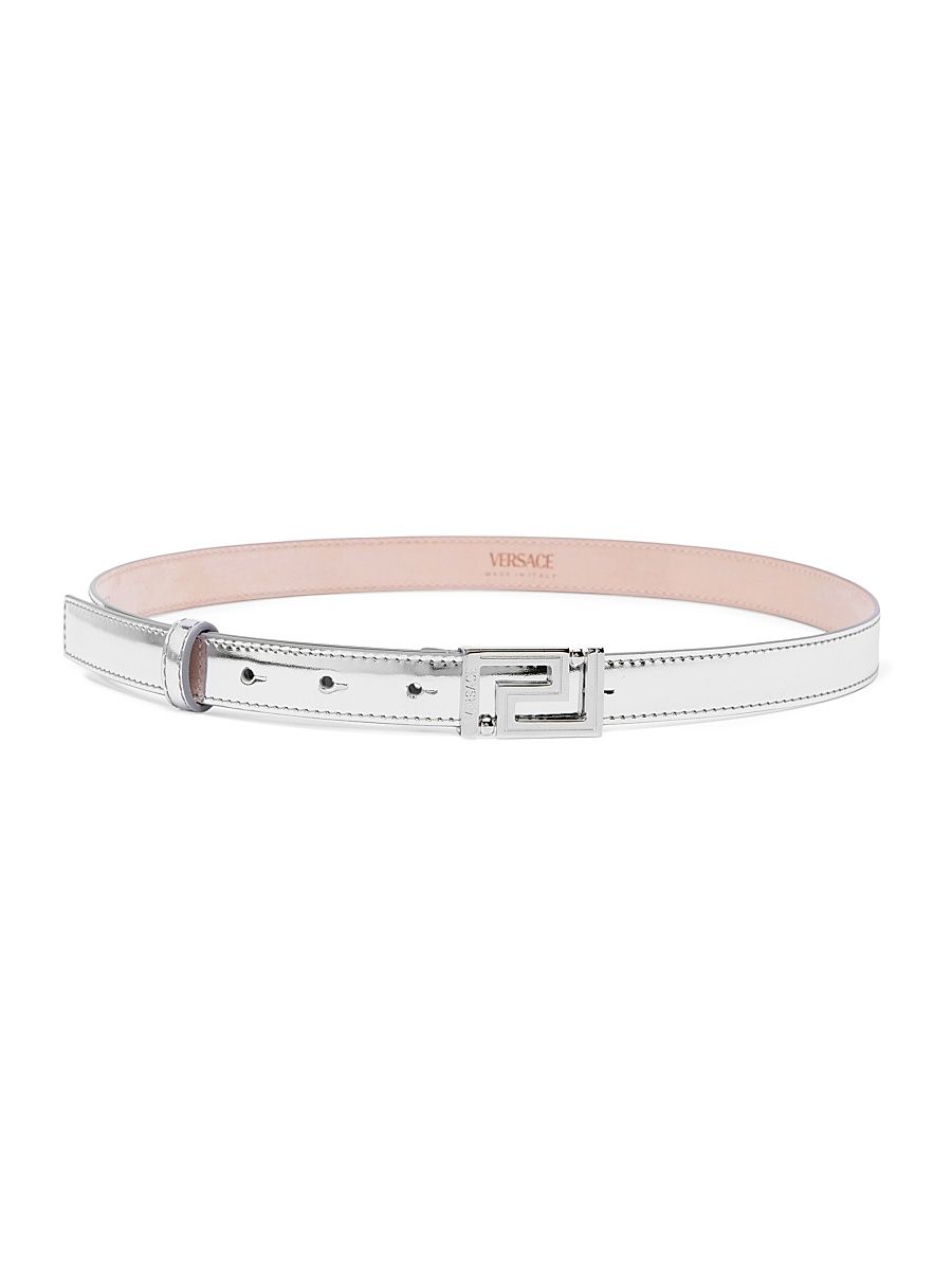 Women's Metallic Leather Belt - Silver Palladium - Size Medium