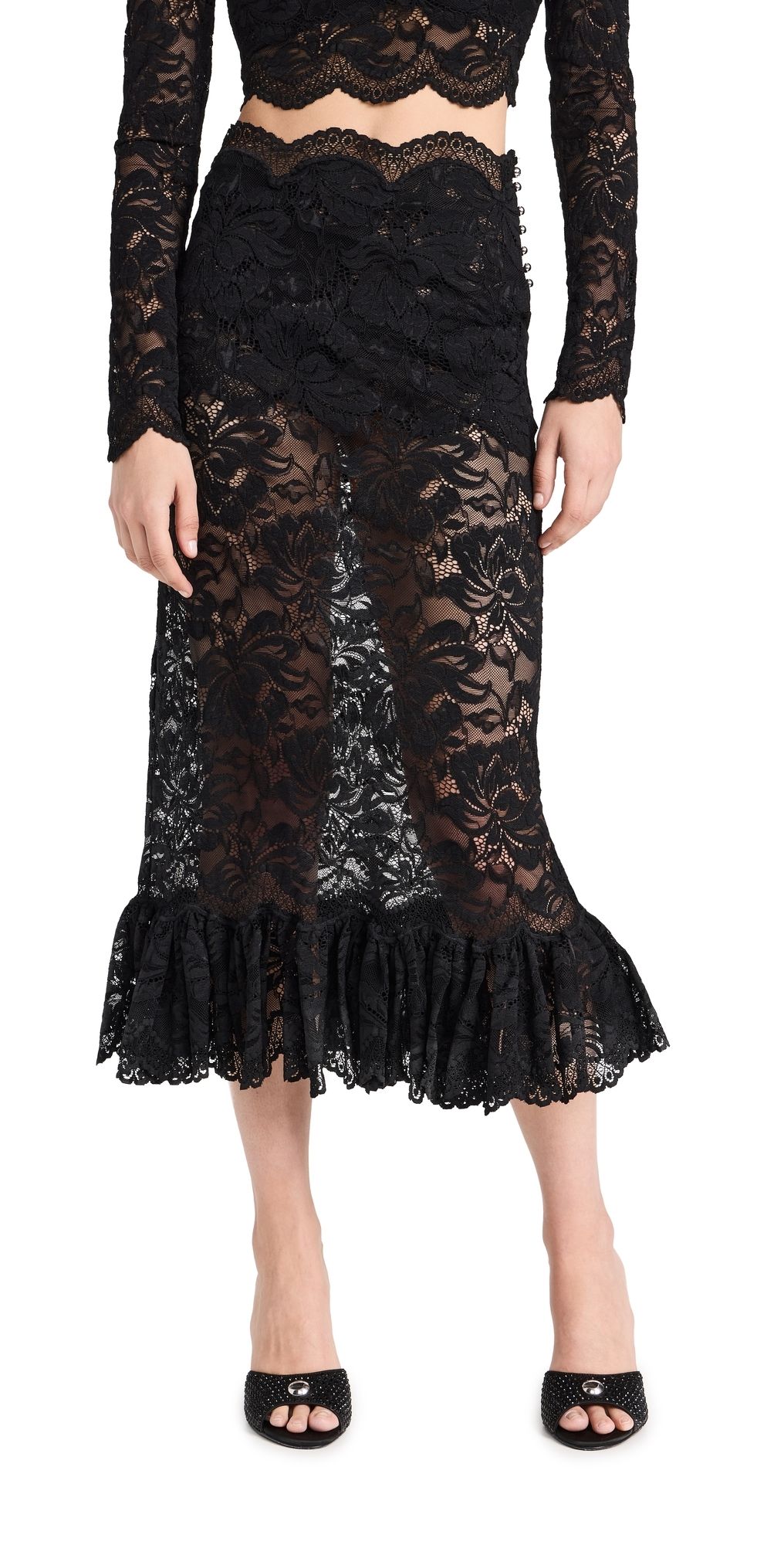 rabanne Maxi Stretch Lace Skirt Black 40