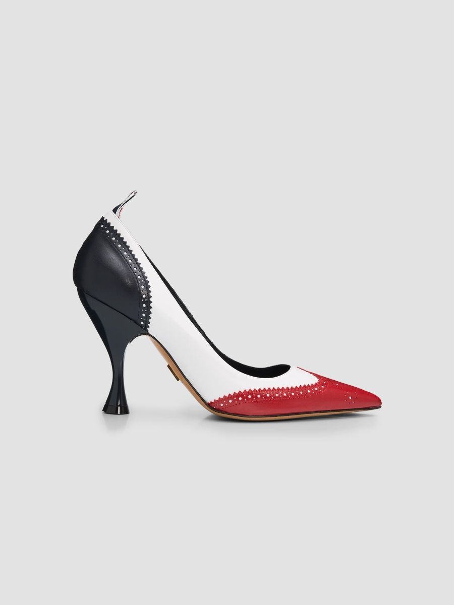 Thom Browne Women's 90MM Wingtip Leather Pumps - Red Black White - Size 11