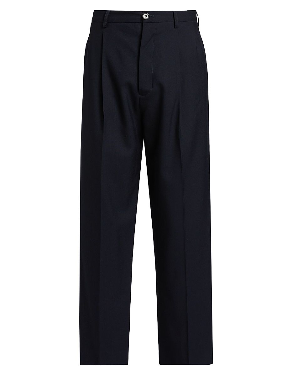 Men's Pleated Tropical Wool Pants - Blue Black - Size 38