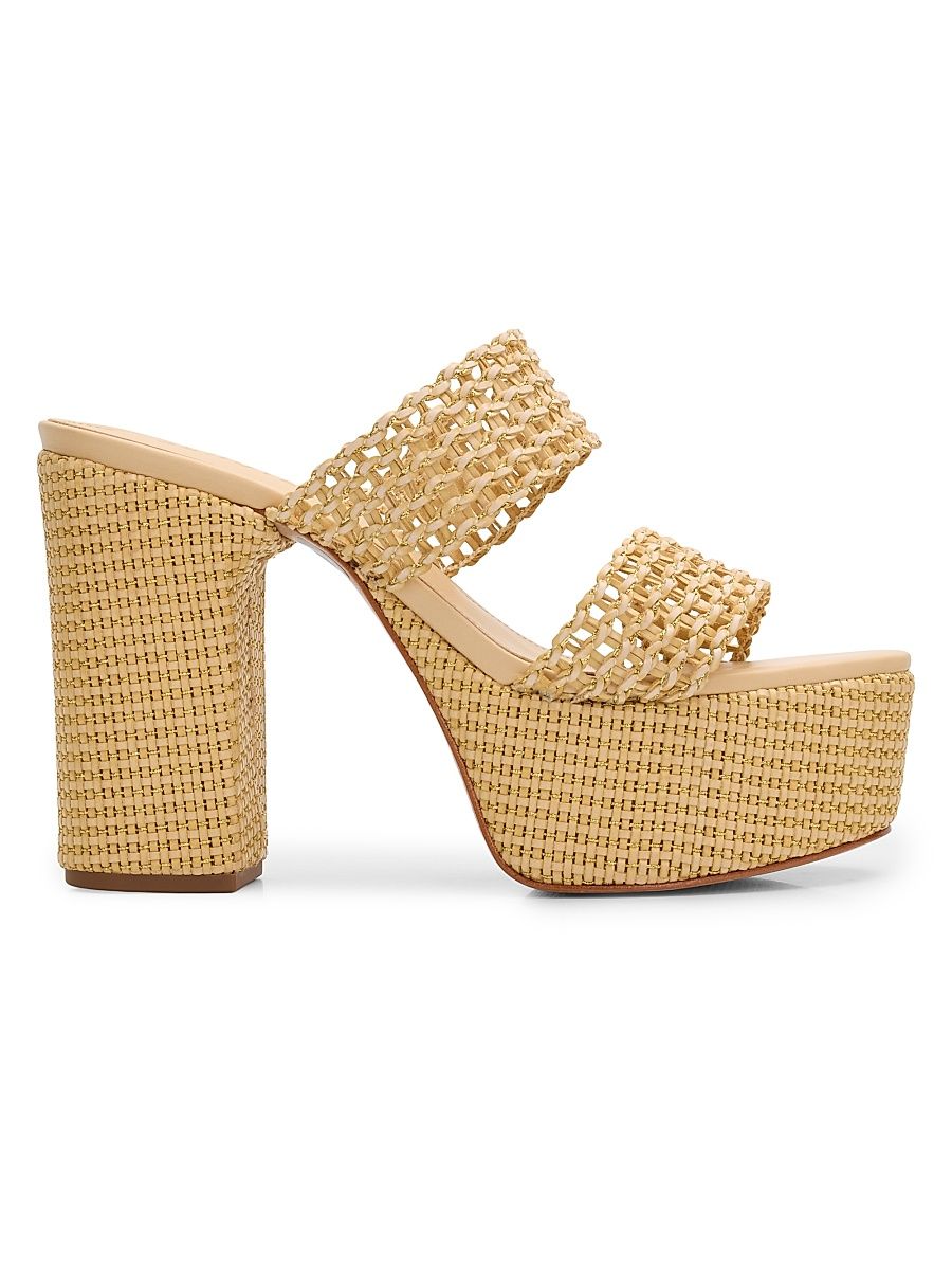 Women's Aberdeen 100MM Leather & Raffia Platform Sandals - Natural - Size 11
