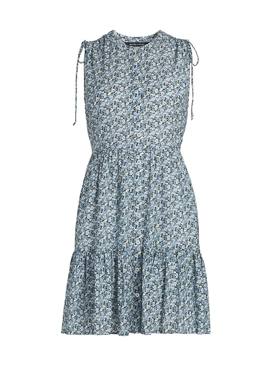 Women's Yulianna Floral Cotton-Blend Minidress - Lake Mist Multi - Size Large