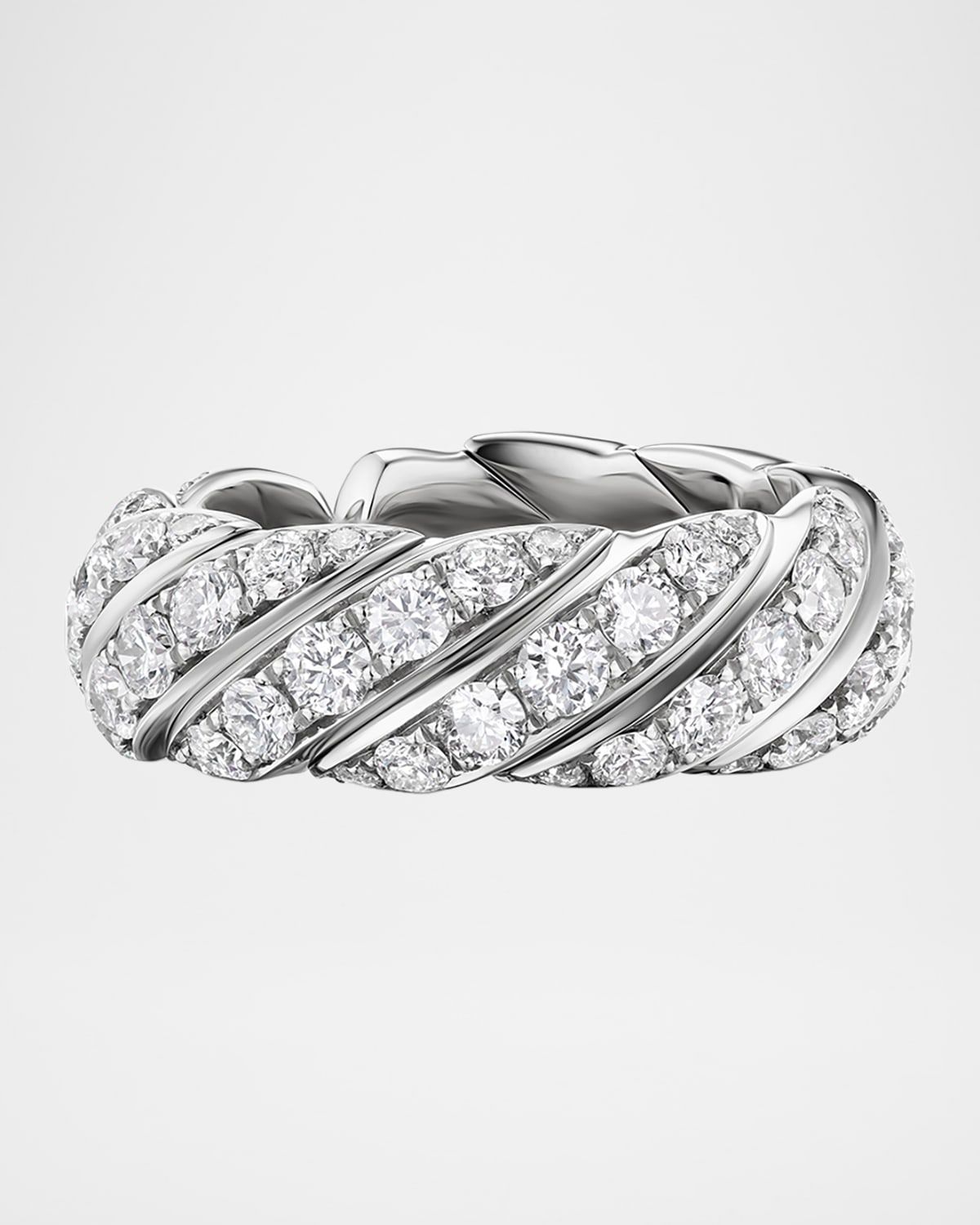 Sculpted Cable Flex Band Ring with Diamonds in 18K White Gold, 7.5mm