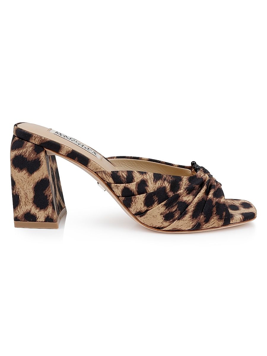 Women's Vayla Pleated Leather Sandals - Natural Leopard - Size 11