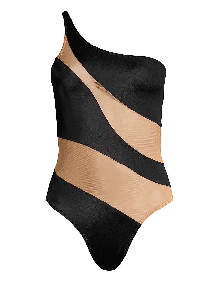 Women's Snake Mesh Mio Illusion One-Piece Swimsuit - Black - Size Medium