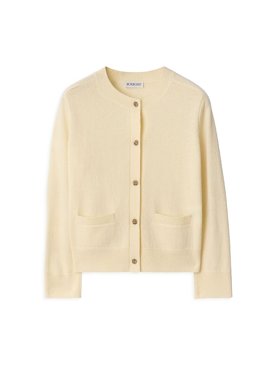Little Girl's & Girl's Ailsa Check Patch Wool-Cashmere Cardigan - Ivory - Size 6