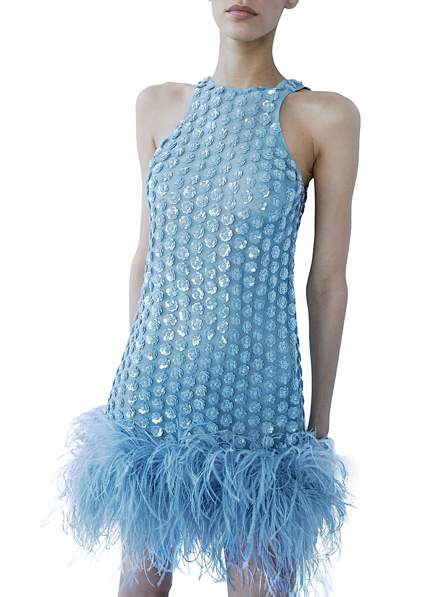 Women's Bixi Sequined Feather-Trim Minidress - Crysalin - Size 0