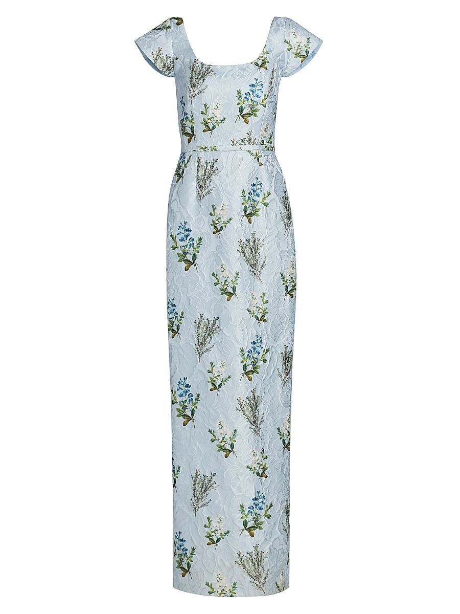 Women's Grace Floral Jacquard Column Gown - Cloud Blue Panicle - Size 14