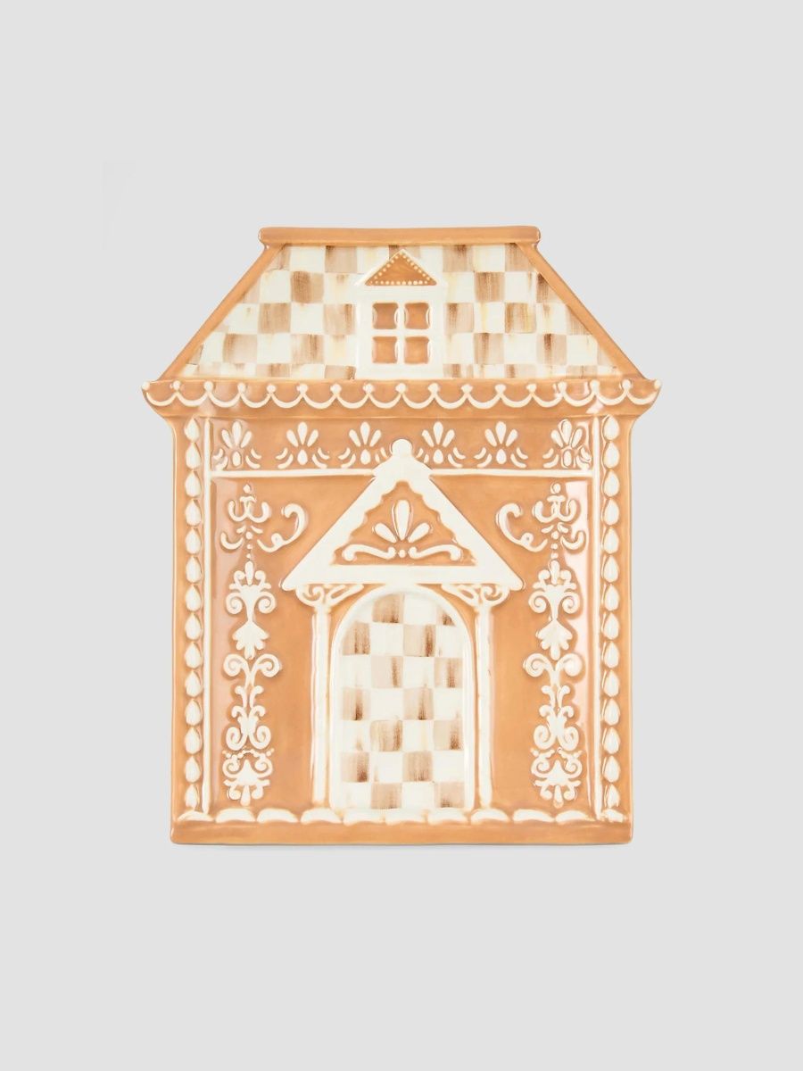 MacKenzie-Childs Mocha Check Gingerbread House Tray