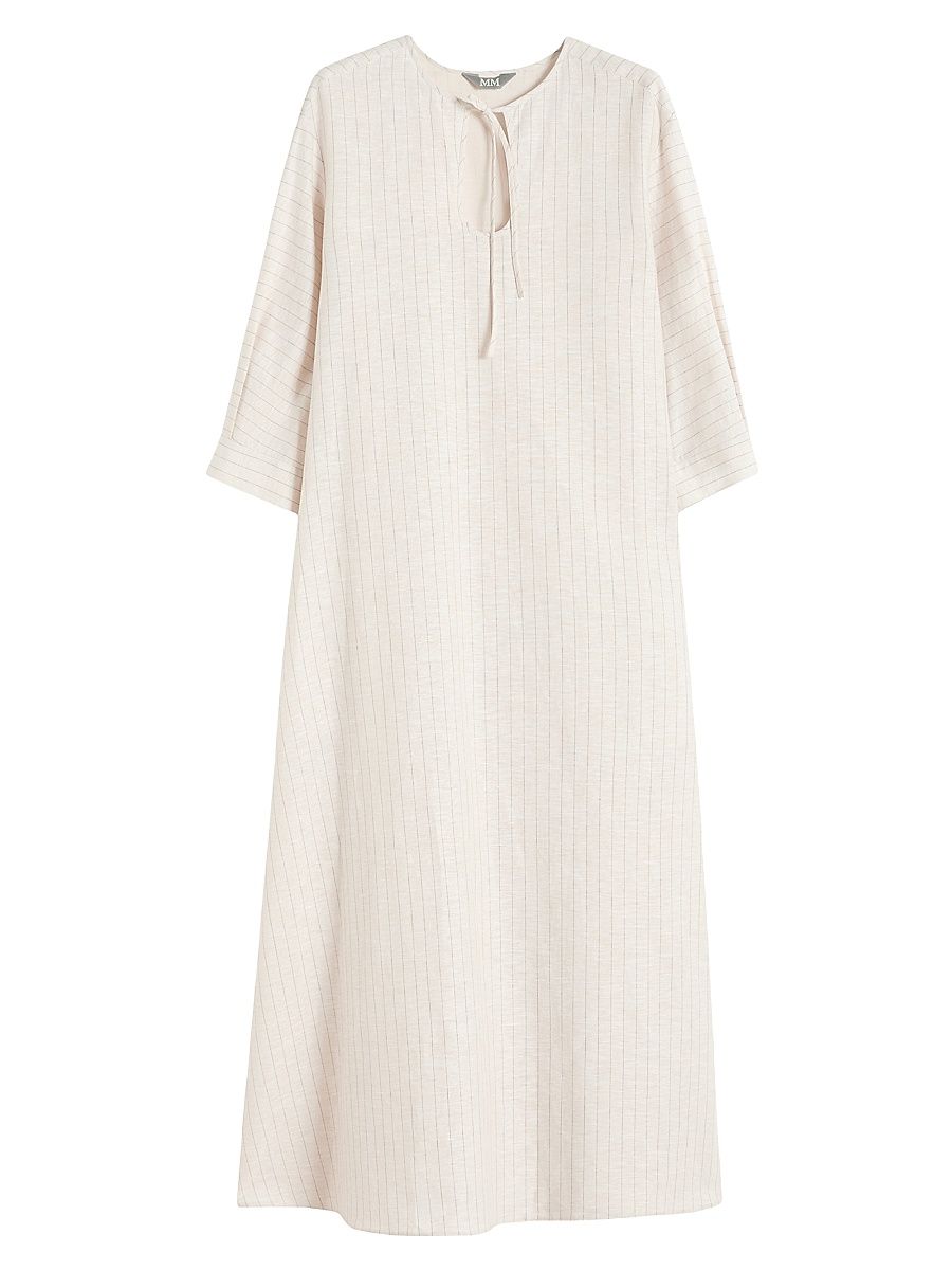 Women's Linen and Cotton Maxi Kaftan Dress - Milk - Size 14
