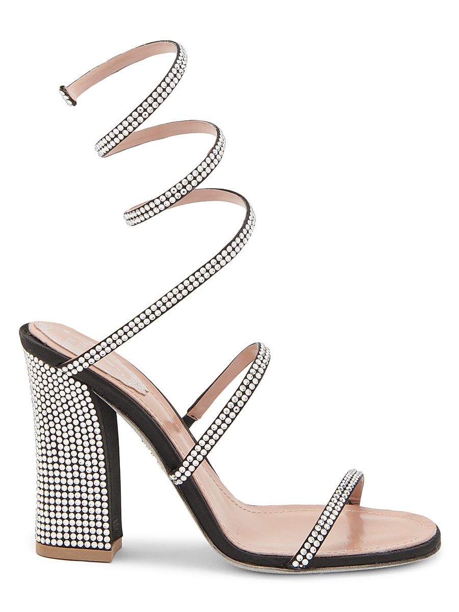 Women's 105MM Cleo Satin Sandals - Black Crystal - Size 8